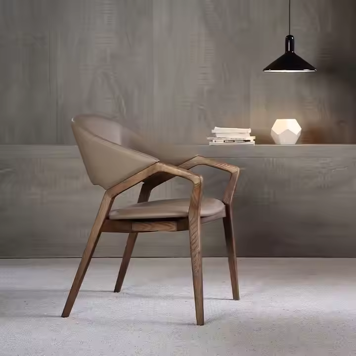 GDC Italian Luxury Modern Leather Dining Chair Arm Wooden