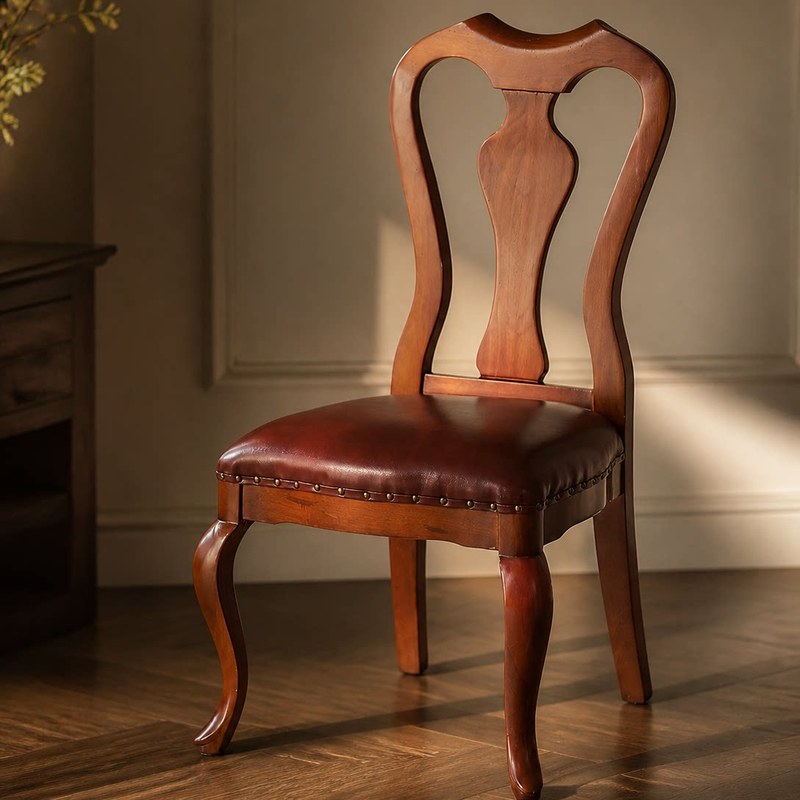 GDC American Country-style Antique Movable Dining Chair Leather Upholstery