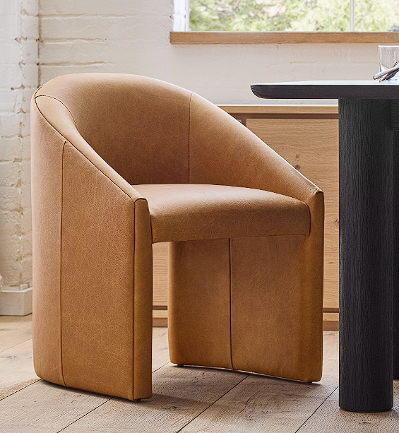 testWholesale Modern Curved Barrel Dining Armchair Camel Faux Leather