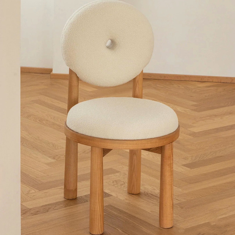 GDC Natural Wood Donut Round Back Dining Chair Cream