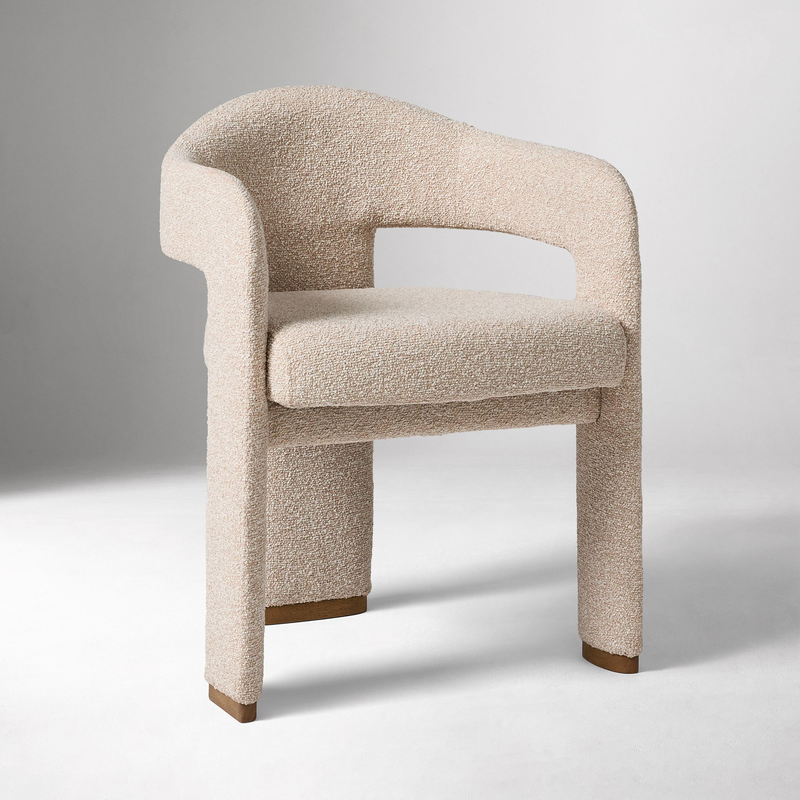 Cream White Boucle Upholstered Dining Armchair Curved Backrest Modern