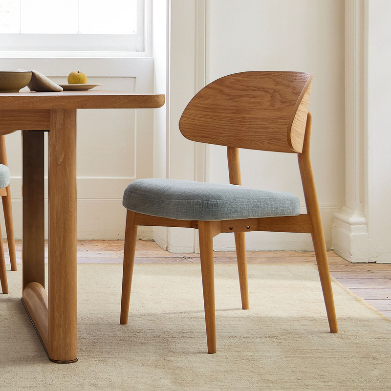 Natural White Oak Bentwood Dining Chair Light Grey Fabric