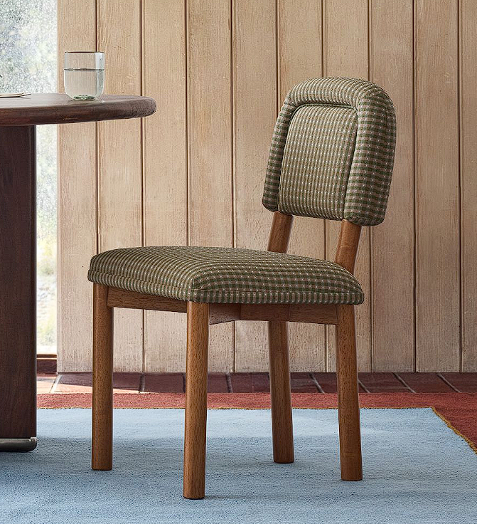 Olive Houndstooth Upholstered Dining Chair Solid Walnut Wood Frame