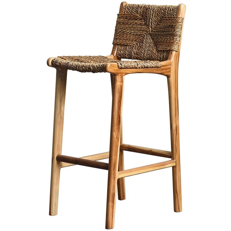 GDC Solid Wood Bar Stool Chair with Fabric Footrest