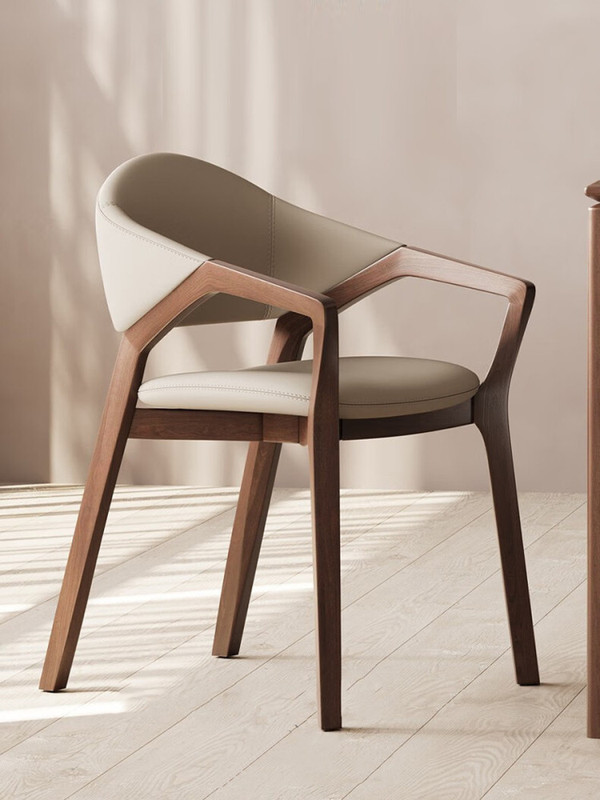 GDC Comfortable Italian Luxury Leather Dining Chair Wooden Arm