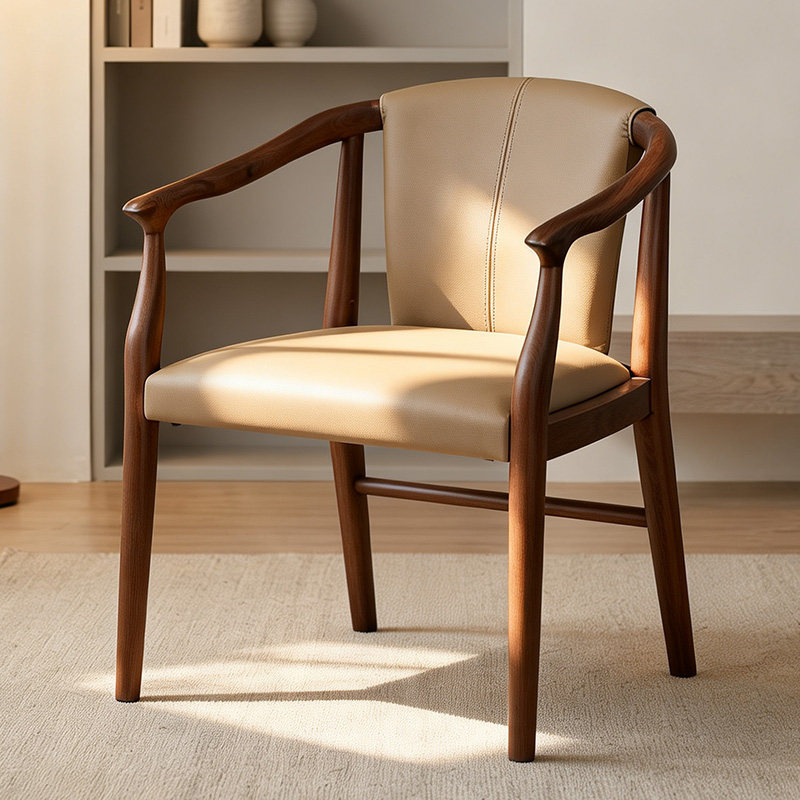 GDC Upholstered Dining Chair Armrests Solid Wood Frame Indoor