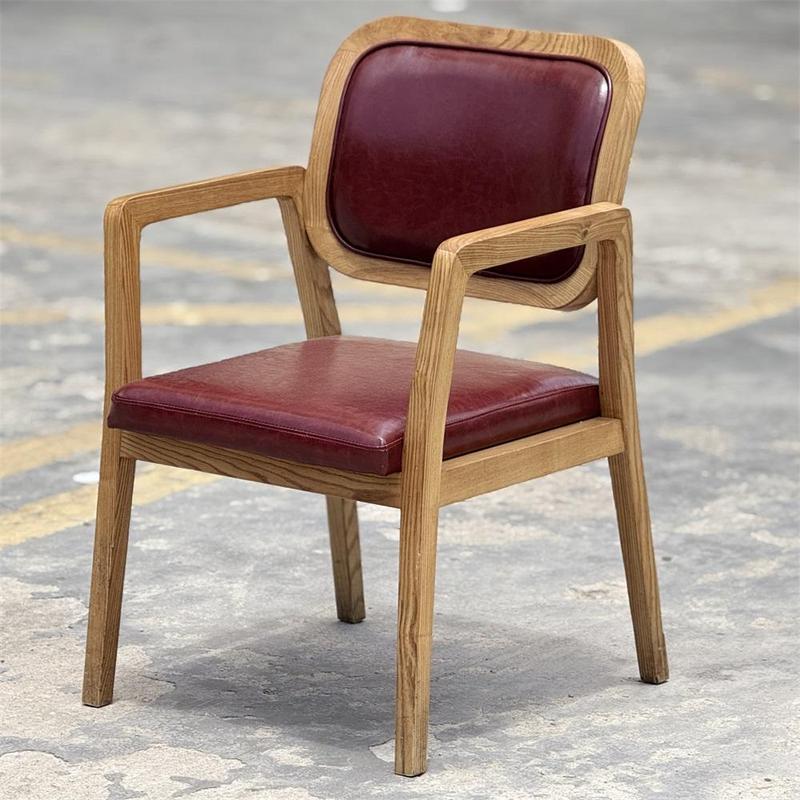 GDC Vintage Wooden Dining Chair with Burgundy PU Leather