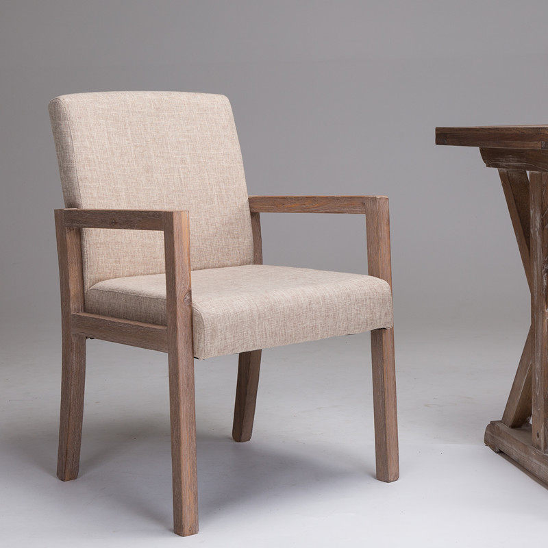 GDC Comfortable Solid Wood Armrest Dining Chair Retro Backrest