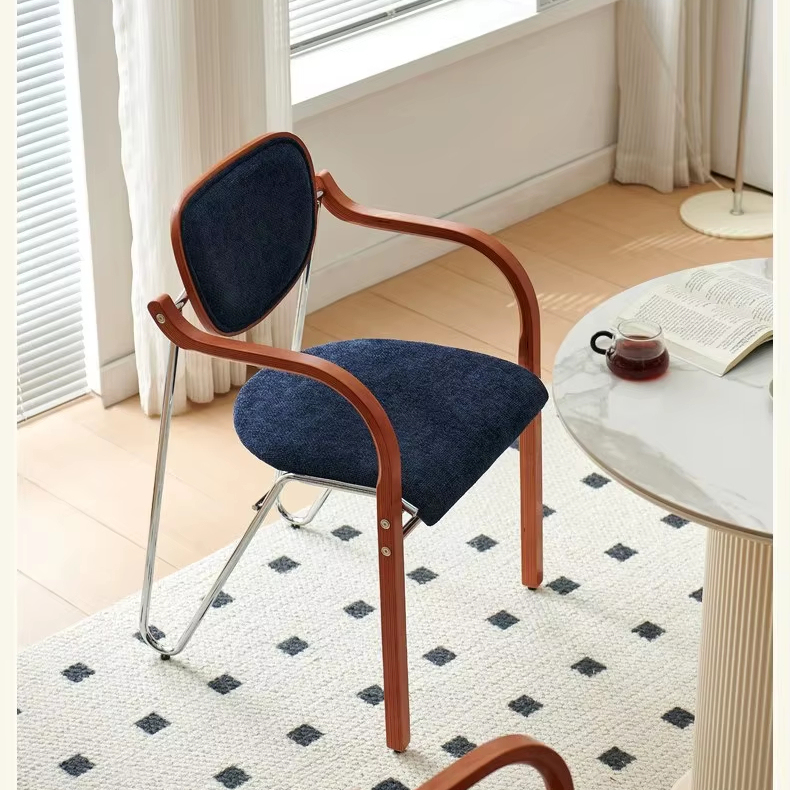 GDC Modern Fabric Upholstery Dining Chair, Wooden Arms, Metal