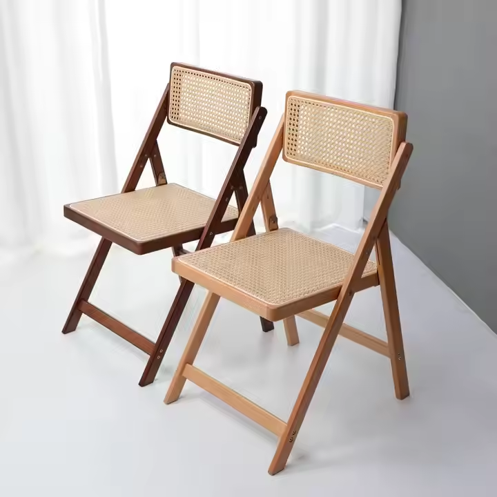 GDC Folding Durable Wooden Frame Restaurant Natual Rattan Foldable