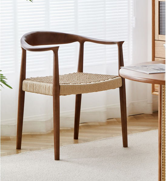 GDC Medieval Solid Wood Walnut Backrest Rope Woven Leisure