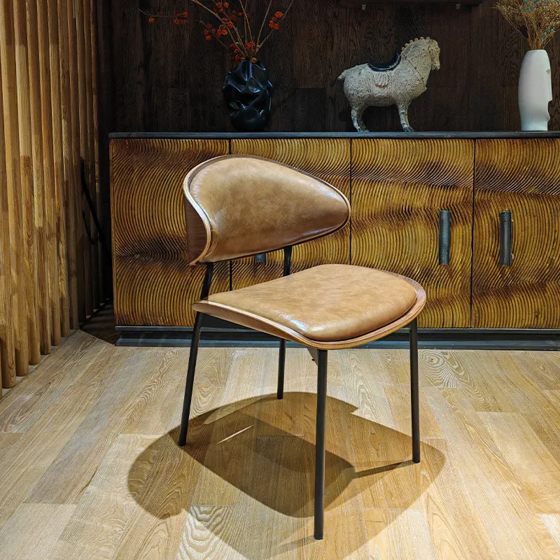 GDC Modern Brown Leather Upholstered Coffee Shop Chair Premium
