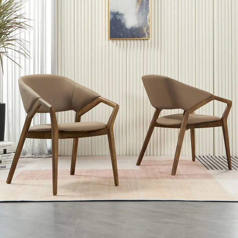 GDC Modern Walnut Solid Wood Dining Chair with Leather