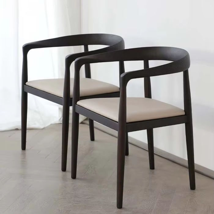 GDC Nordic Design Simple Solid Wood Leather Dining Chair