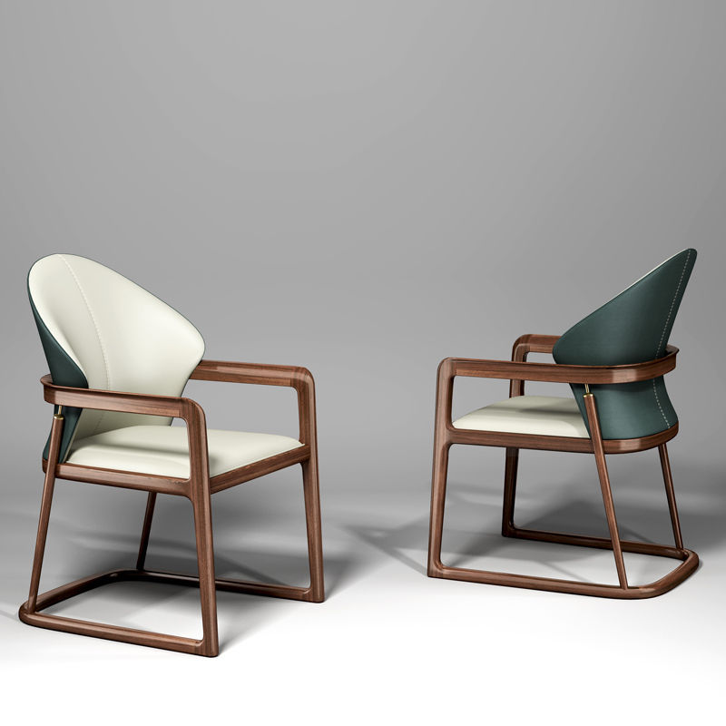 GDC Nordic Solid Wood Leather Brown Cafe Dining Chair