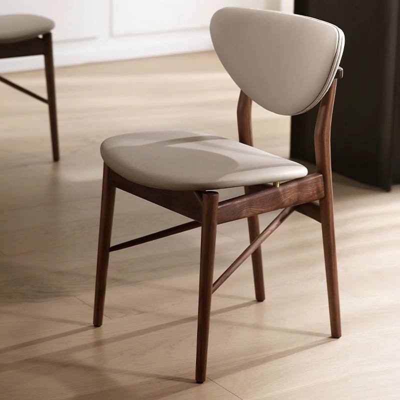 GDC Nordic Style Solid Black Walnut Wood Leather Dining