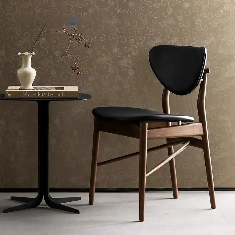 GDC Nordic Style Solid Wood Back Walnut Wood Leather