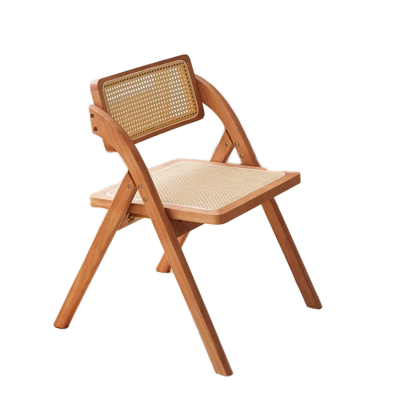 GDC Solid Wood Dining Chair with Rattan Folding Backrest