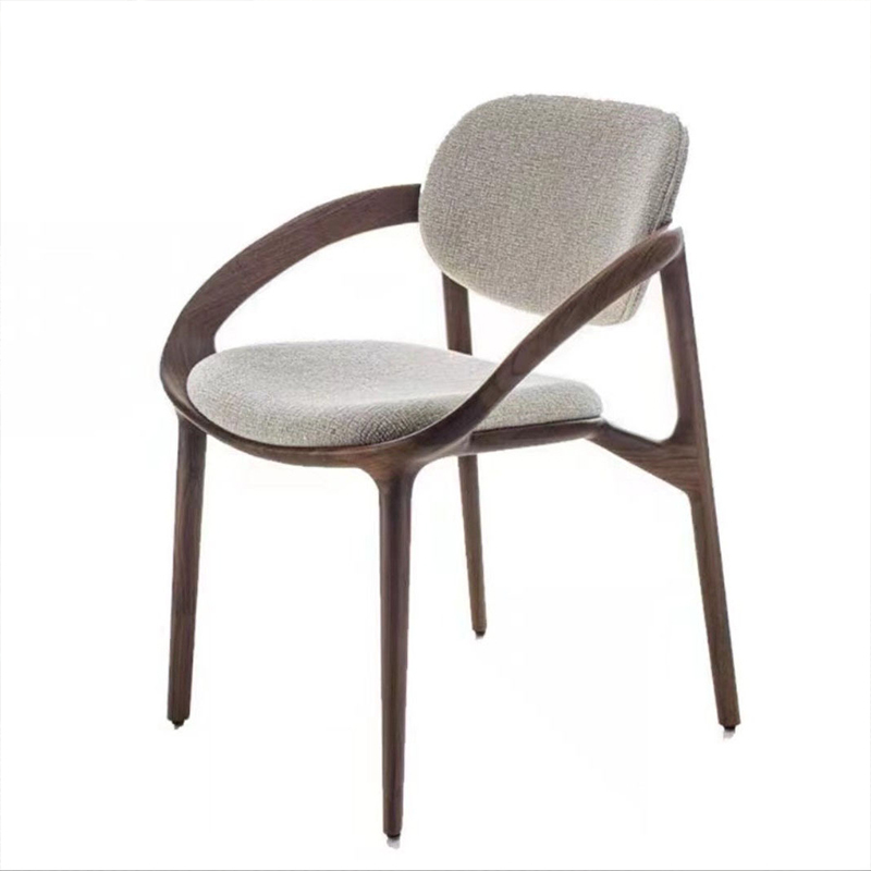 GDC Walnut Solid Wood Chair,Linen Fabric Dining Chair Nordic