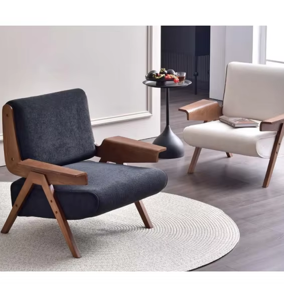 GDC Midcentury Style Single Wooden Chair with Fabric Arm