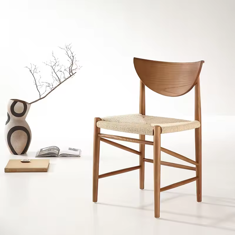 GDC France Style Solid Ash Rope Seat Dining Chair