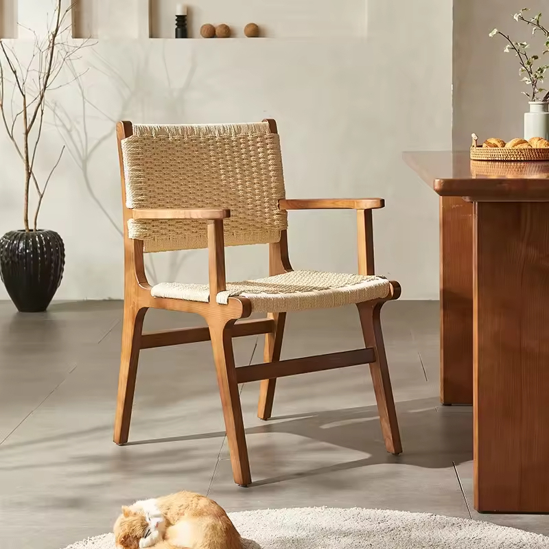 GDC Modern Nordic Furniture Rubber Wood Nature Rattan Armchair