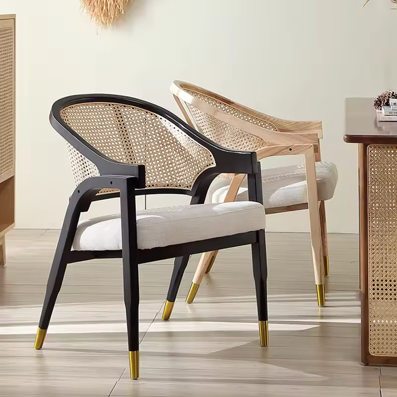 GDC Nordic Family Dining Chair Solid Wood Rattan Leisure