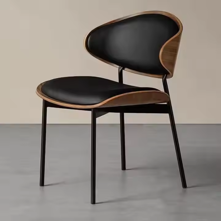 GDC Solid Wood Dining Chairs Leather Modern Metal Frame