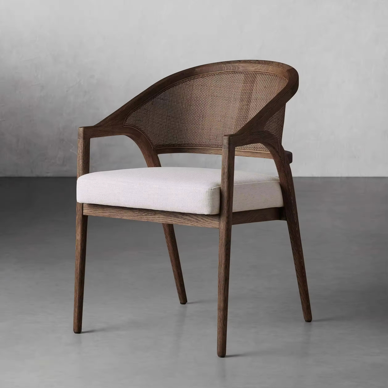 GDC High Rattan Solid Oak Wood Arm Chair French