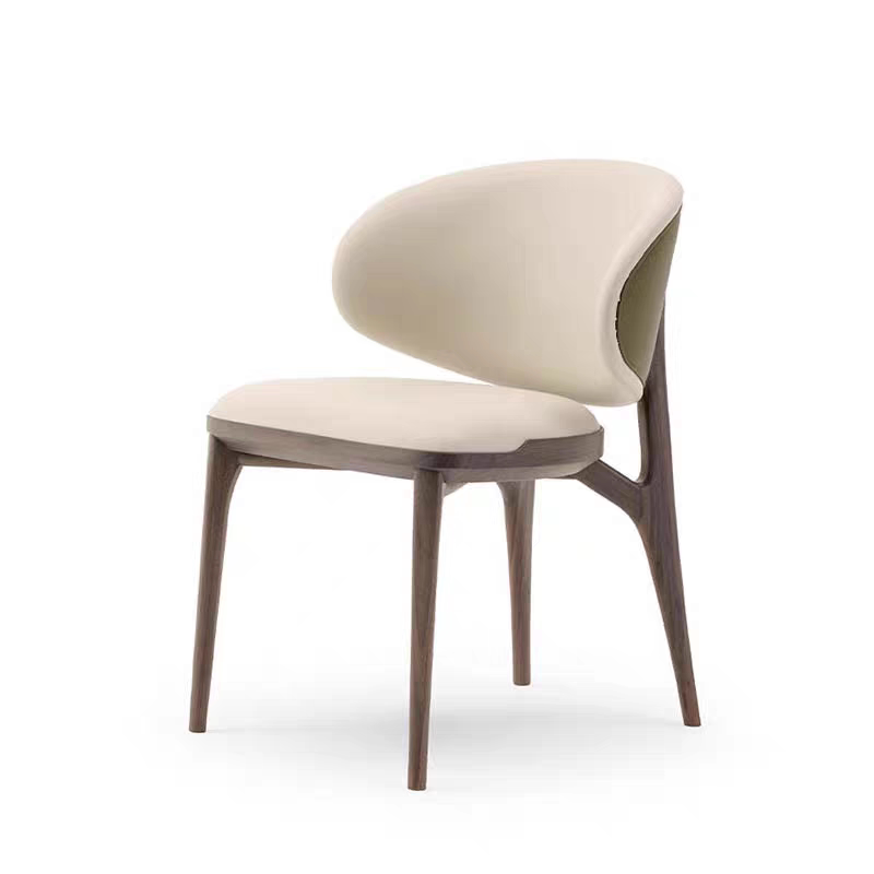 GDC Italian Style Minimalist Solid Wood Leather Upholstered Armless