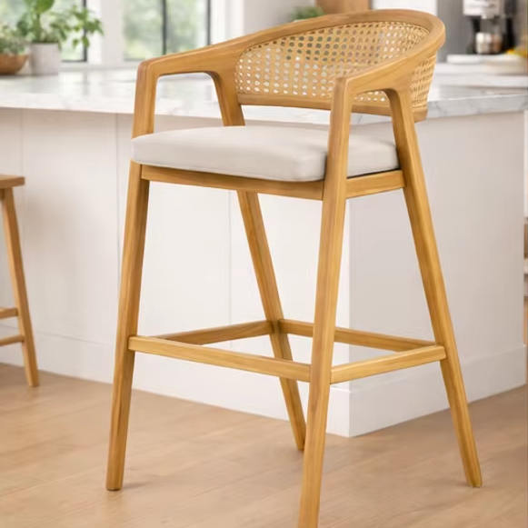 GDC Wooden Coffee Cafe Shop White Cushion Armrest High