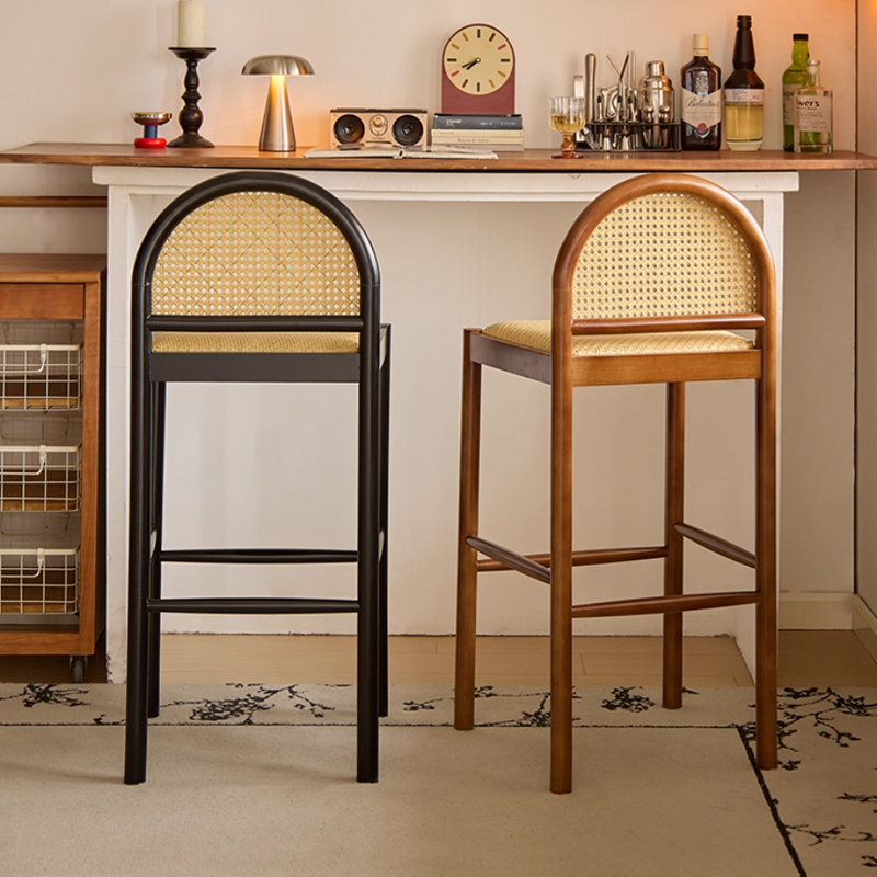 GDC Antique Style Rattan Solid Wood Bar Chair for