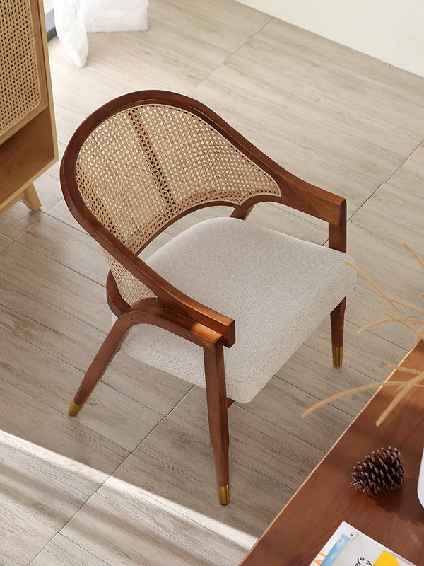 GDC Nordic Dining Chair Solid Wood Rattan Woven Casual