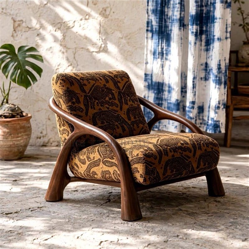 GDC Designer Style Solid Wood Velvet Single Sofa