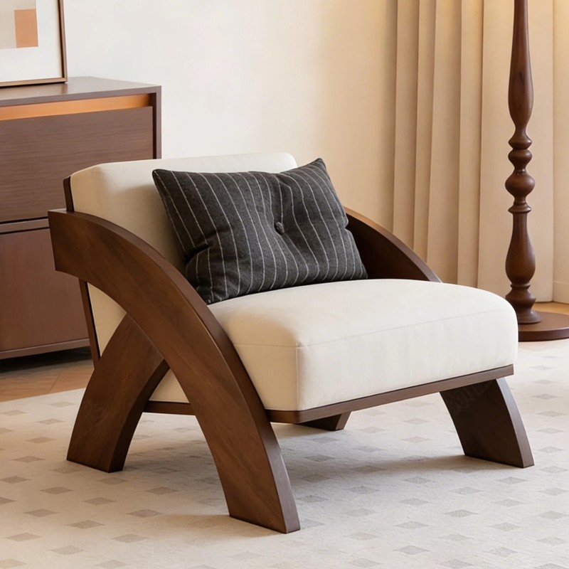 GDC Luxurious Wooden Lounge Chair with Arched Frame Design,