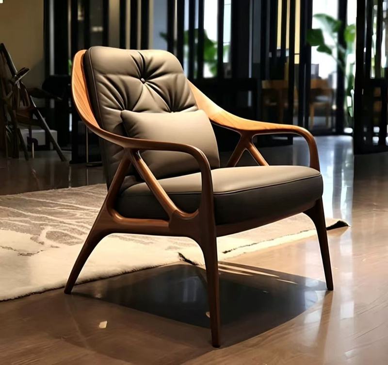 GDC Modern Minimalist Wooden Backrest and Armrest Lounge Chair,