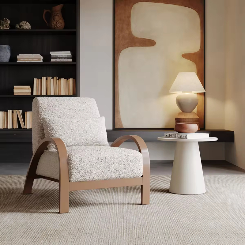 GDC Modern Style Curved Oak Armchair with Soft Cashmere