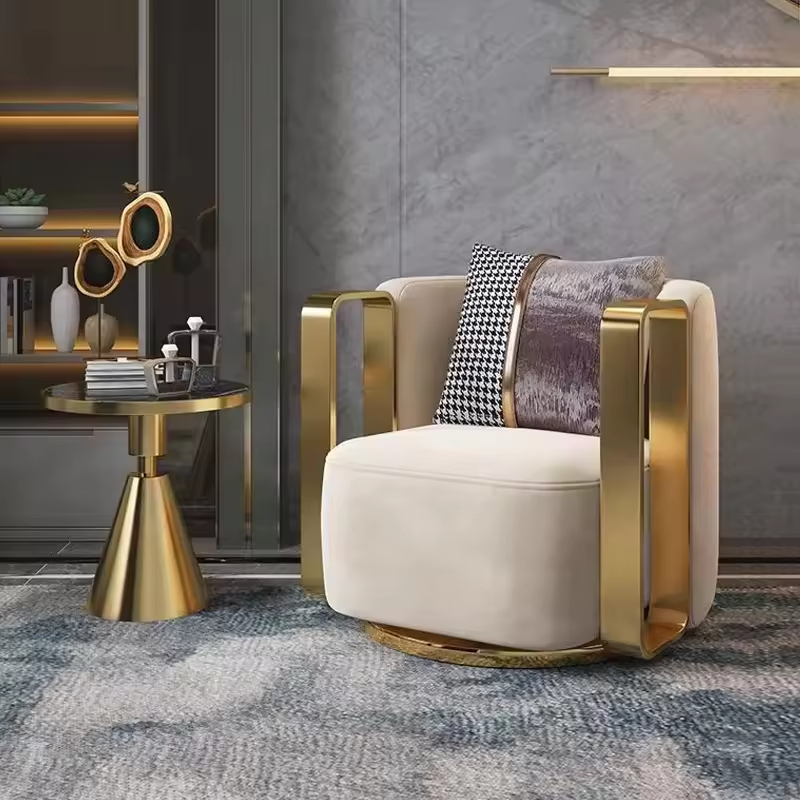 GDC Modern Swivel Armchair Luxury Gold Stainless Steel Frame