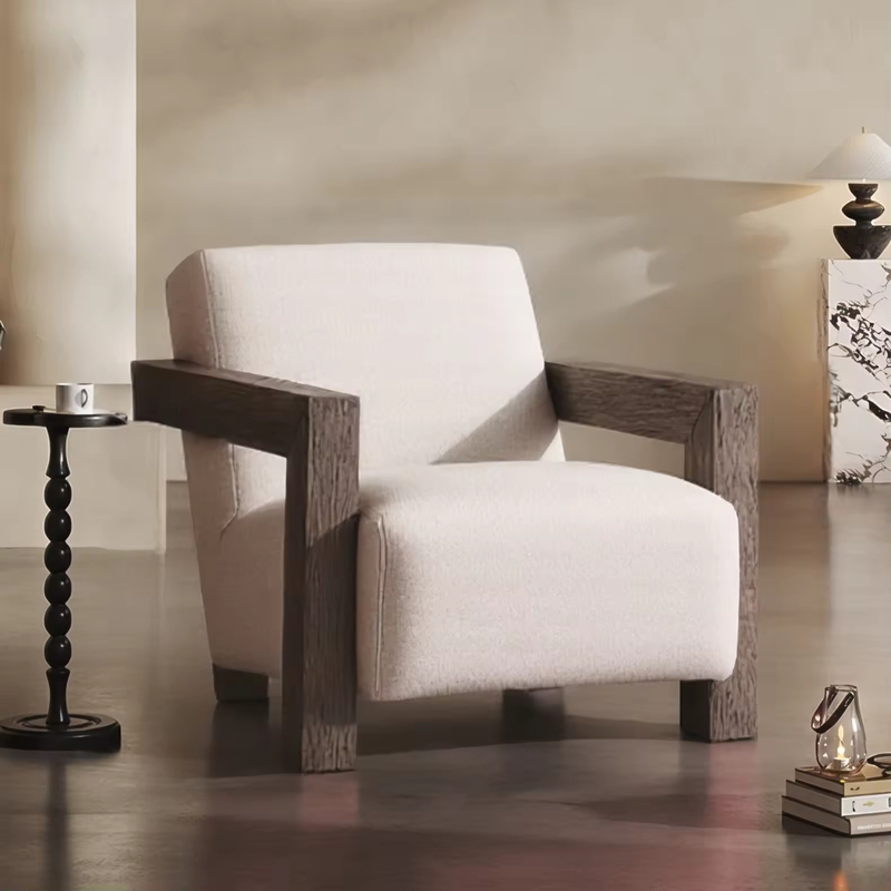 GDC Nordic Minimalist Designer Armchair with Solid Wood Armrests