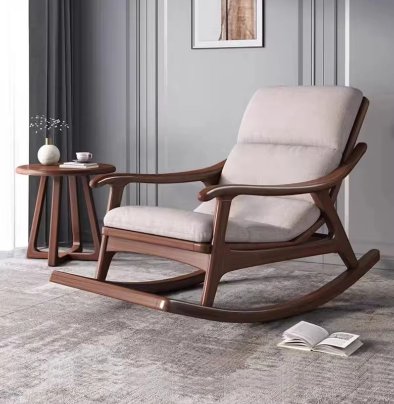 GDC Solid Wood Rocking Chair, Balcony Leisure Chair, Single-person