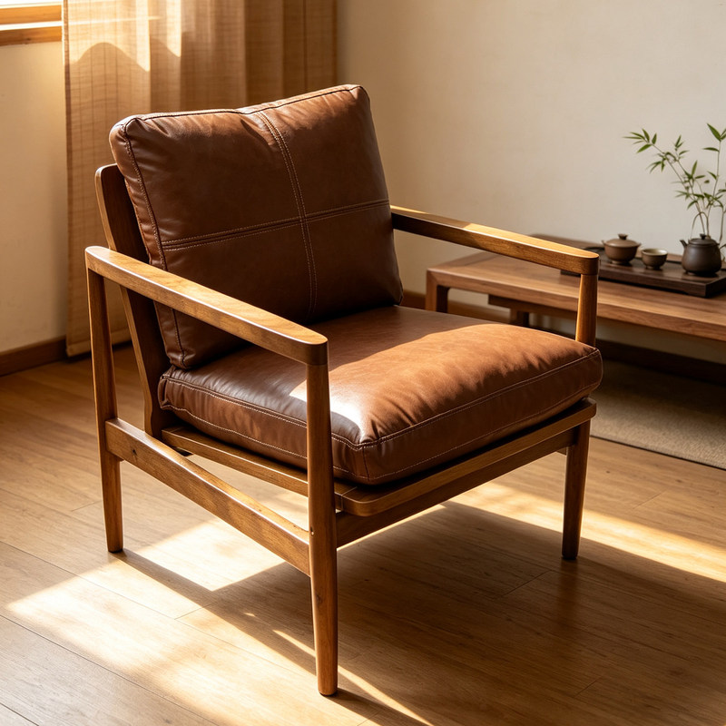 GDC Solid Wood Sofa Chair Top Layer Genuine Leather