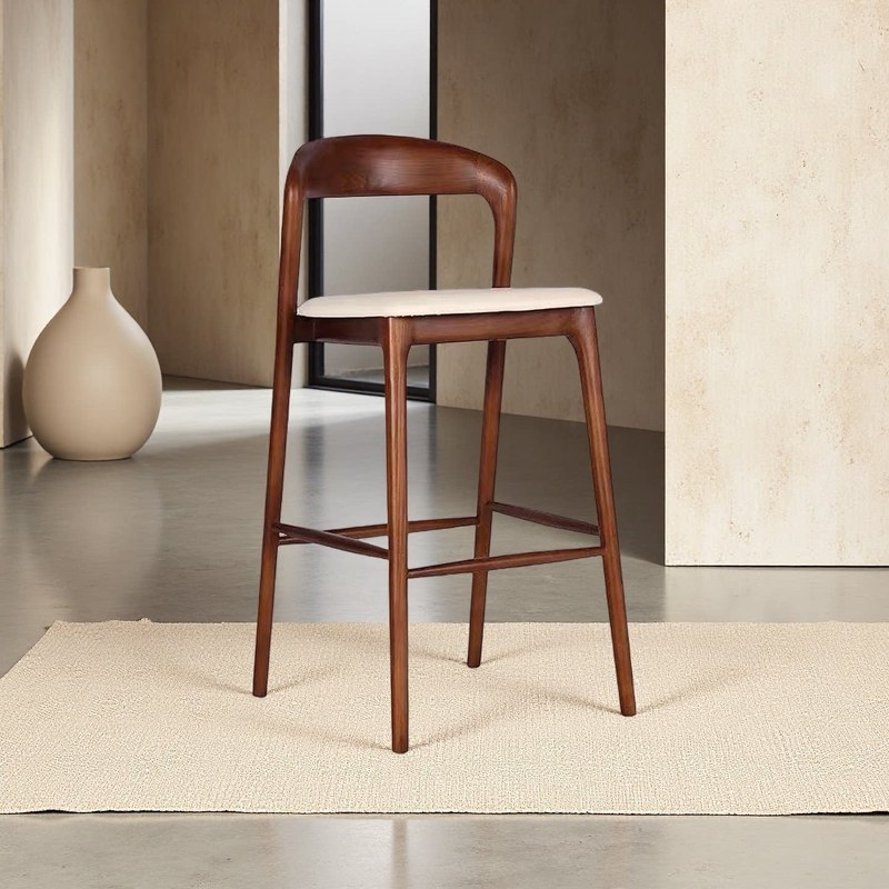 GDC Modern Solid Wood Bar Stool with Upholstered Seat