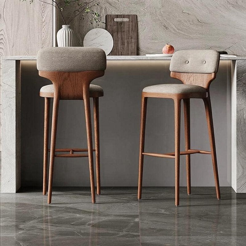 GDC Solid Wood Bar Stool Luxury Upholstered High Back