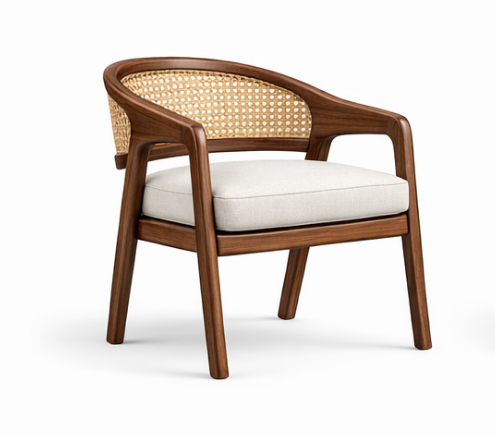 GDC French Rattan Solid Wood Arm Chair High-End Dining