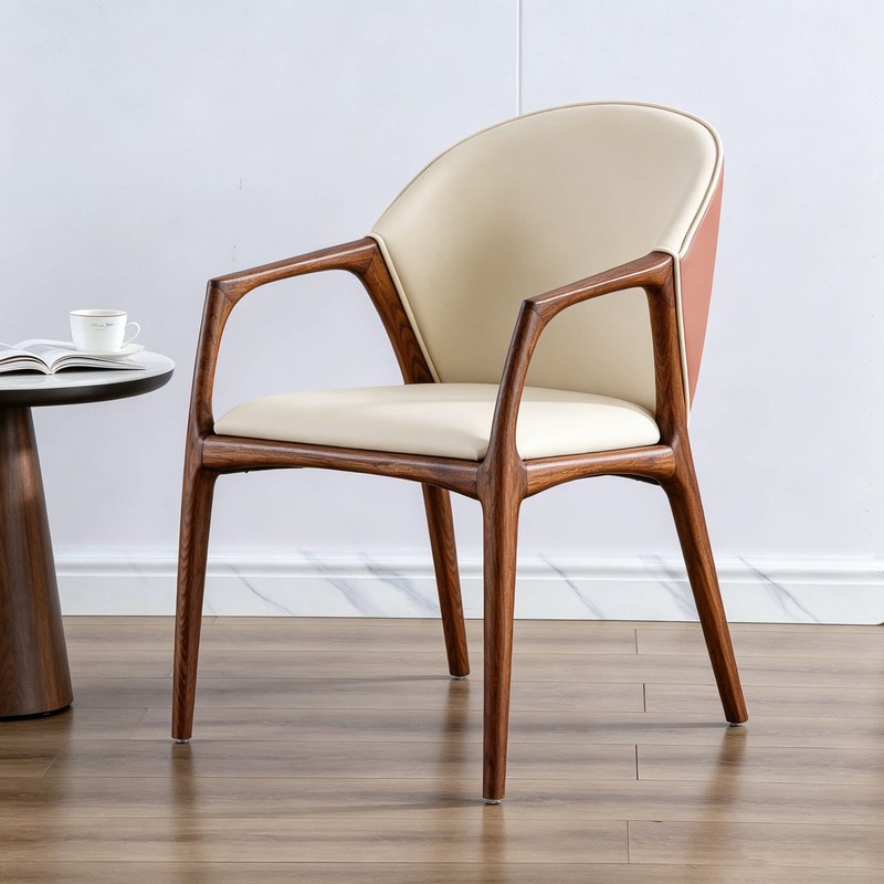 GDC Hot Selling Eucalyptus Backing Curved Leather Dining Chair