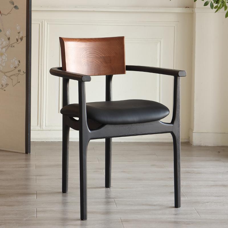 GDC Italian Ash Wood Dining Chair Minimalist Black Armchair