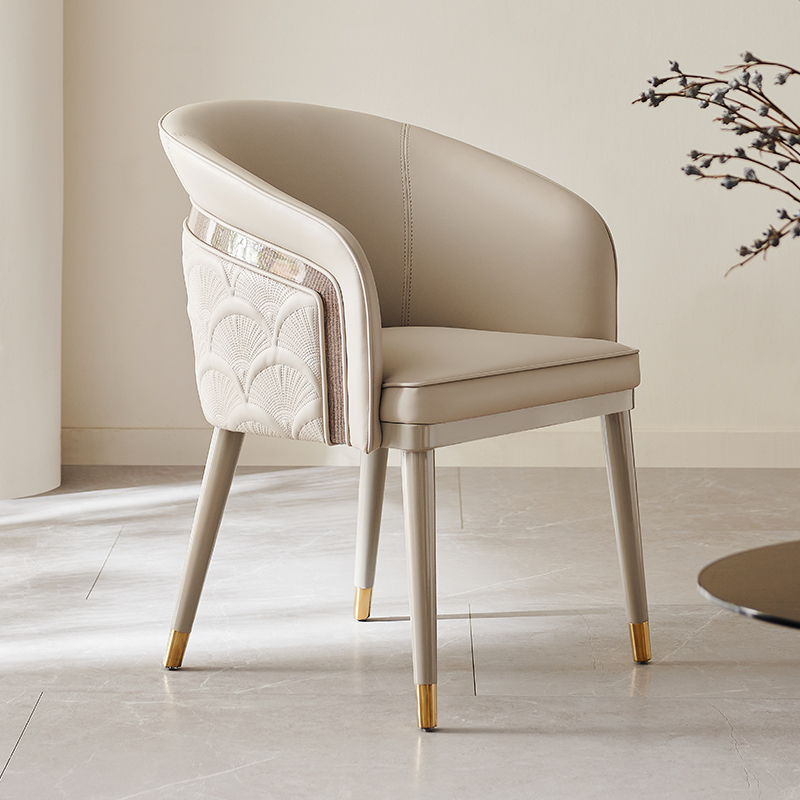GDC Italian Minimalist Luxury High-end Soft-back Chair, White Waxwood