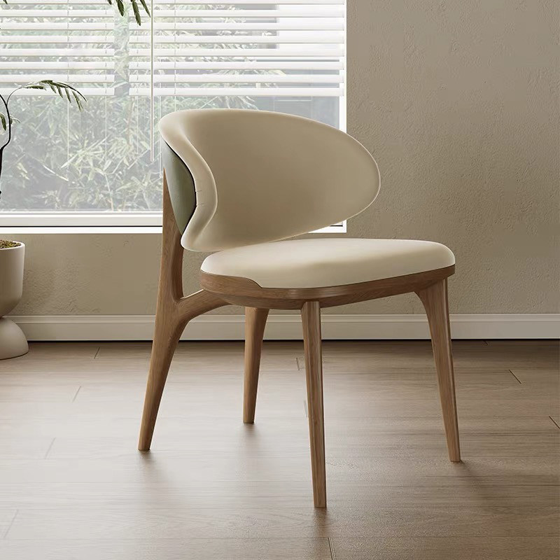 GDC Italian Style Minimalist Solid Wood Leather Upholstered Armless