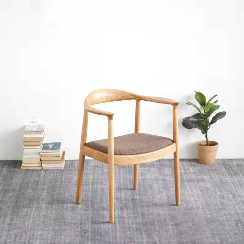 GDC Modern Minimalist Solid Wood Dining Chair Curved Fabric
