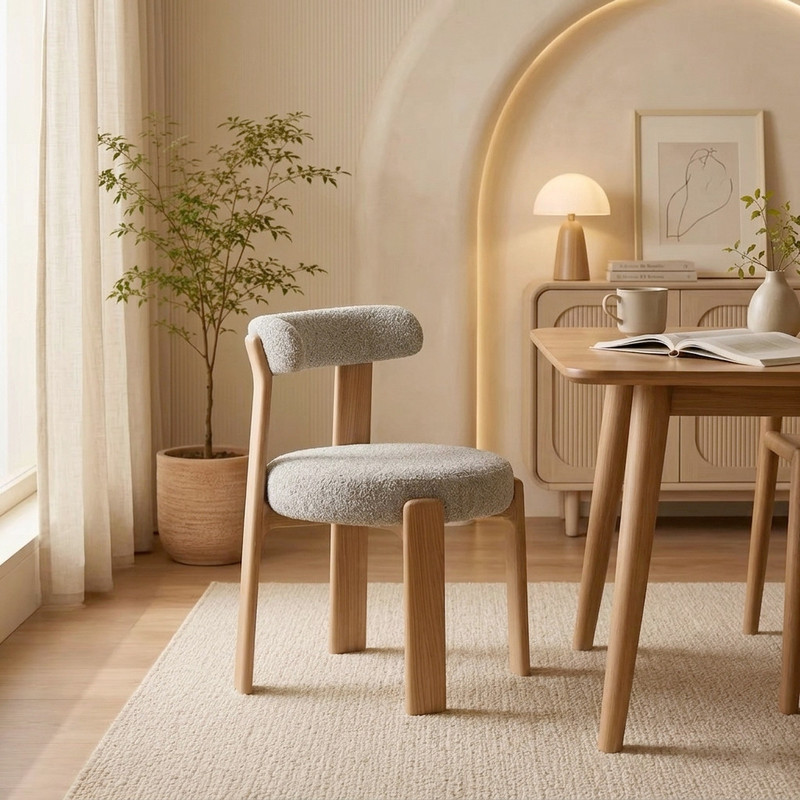 GDC Modern Minimalist Solid Wood Dining Chairs Curved PU